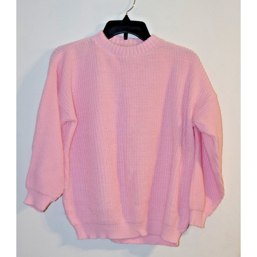 Vintage Bubblegum Cotton Candy Pink Knit Sweater Barbiecore 80s USA S EUC‎